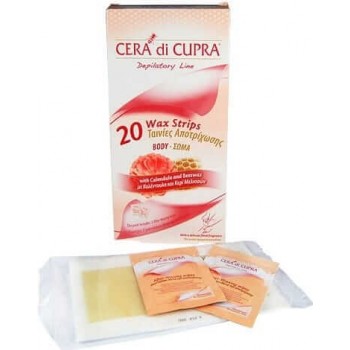 CERA di CUPRA – depilačné prúžky na telo pre citlivú pokožku s obsahom panenského včelieho vosku a nechtíka lekárskeho 20 ks CER